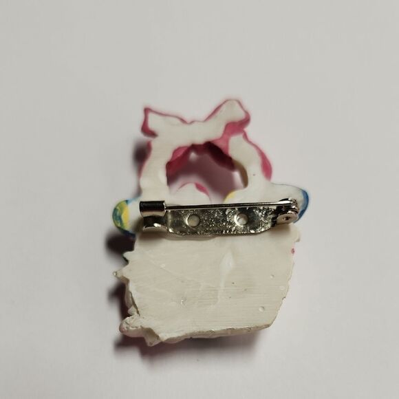 Pink and Blue Brooch with Floral Accents - Picture 2 of 3